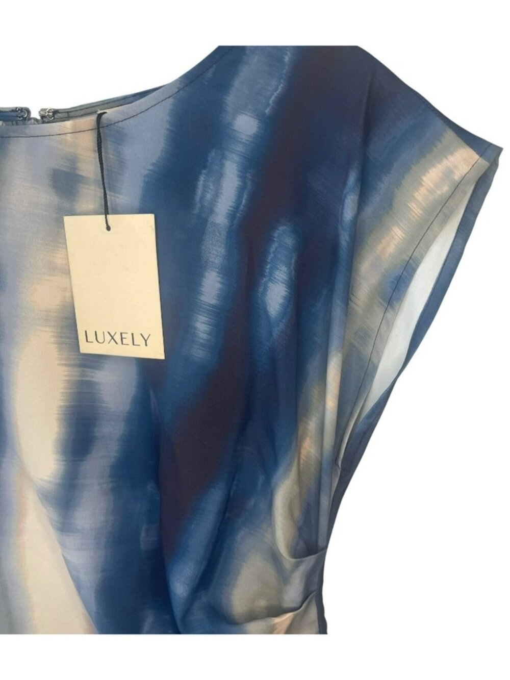 Luxely Blue & Grey Printed Draped Midi Half-Zip Dress US Size 2 NWT - Picture 3 of 9